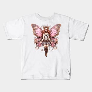 Pink Steampunk Butterfly Woman Kids T-Shirt